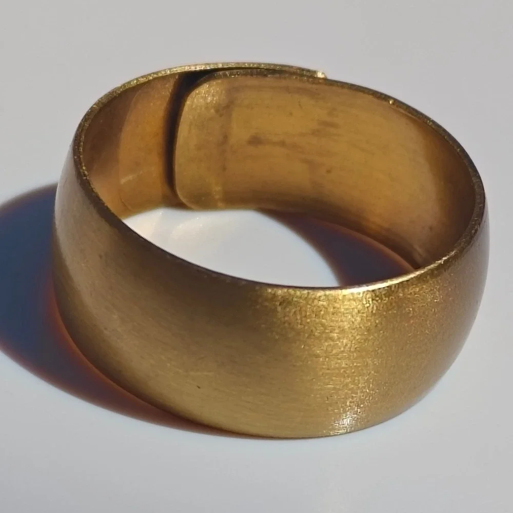 Gold Tone Wide Bypass Band Ring Adjustable Satin Finish Size 10.5 Minimalist